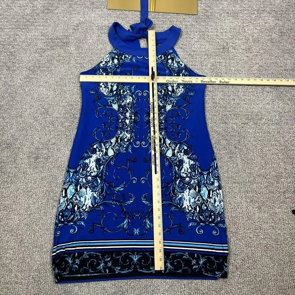 Sangria Dress Womens Large Blue Graphic Halter Shift Knee Length Party Cocktail - Picture 5 of 6